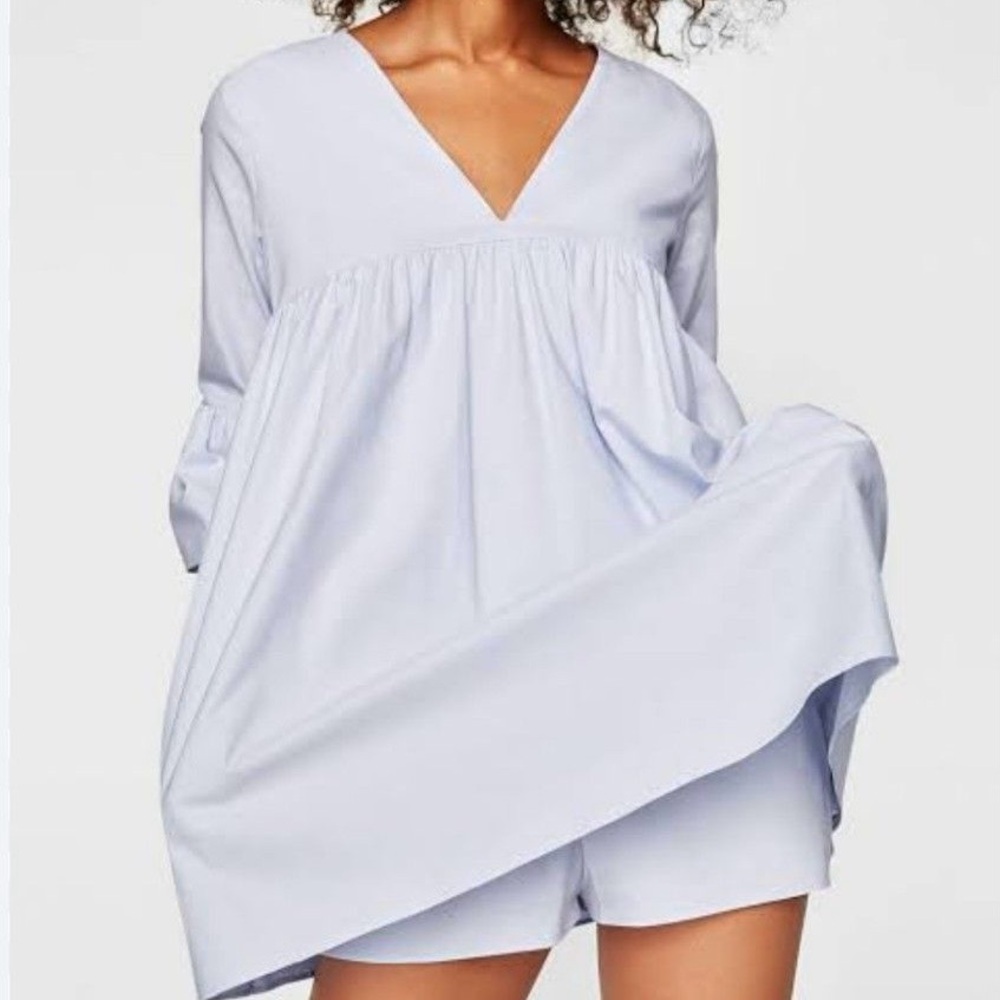 ZARA - V-Neck, Short Sleeve Romper in Light Blue - Size : S